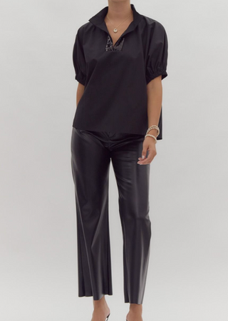 Black Top with Shimmering Sequin Neckline