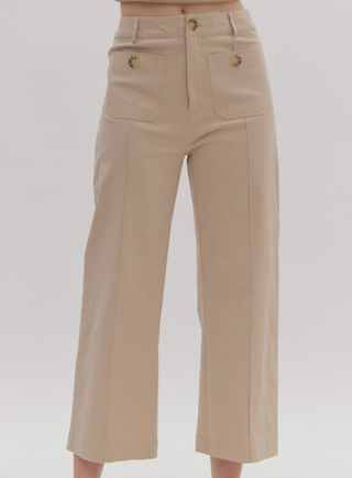 Sand Beige High-Waisted Wide Leg Pants