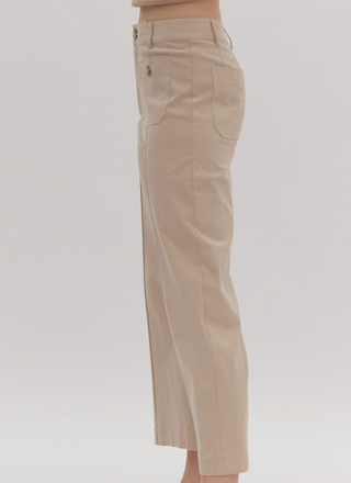 Sand Beige High-Waisted Wide Leg Pants