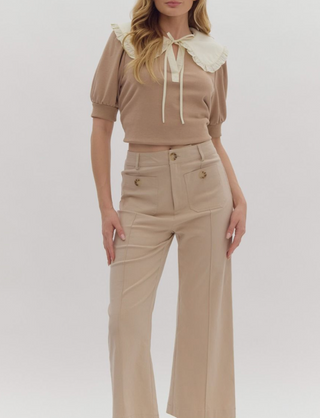 Sand Beige High-Waisted Wide Leg Pants