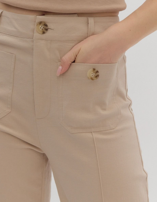 Sand Beige High-Waisted Wide Leg Pants