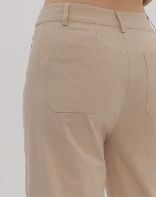 Sand Beige High-Waisted Wide Leg Pants