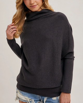 Charcoal Gray Slouch Neck Dolman Pullover Sweater