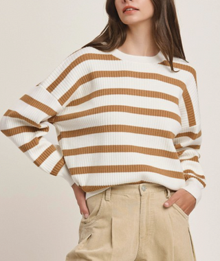 Ribbed Striped Crewneck Sweater