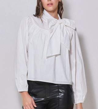 White Bow-Tie Neck Blouse