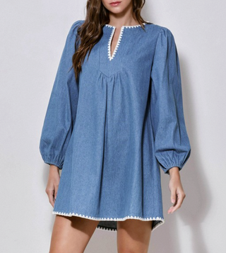 Contrast Stitch Denim Mini Dress