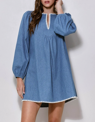 Contrast Stitch Denim Mini Dress