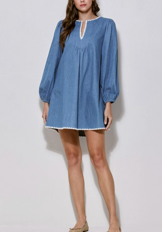 Contrast Stitch Denim Mini Dress