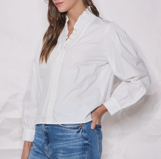 White Ruffled Smocked Neck Blouse