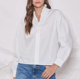 White Ruffled Smocked Neck Blouse