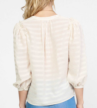 Cream Ruffled Shoulder V-Neck Button-Down Top