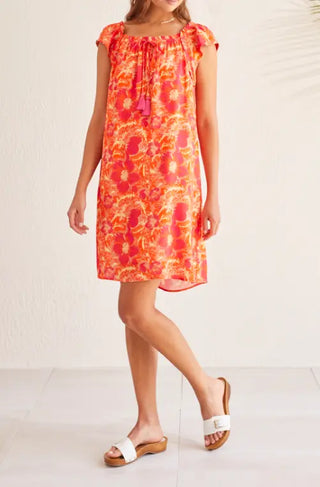 Orange Floral Cap Sleeve Midi Dress 6