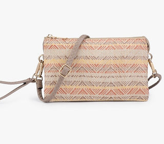 Tan and Salmon Aztec Stripe Wristlet Crossbody Handbag