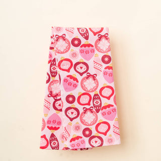 Tea Towel Pink and Red Merry Ornaments