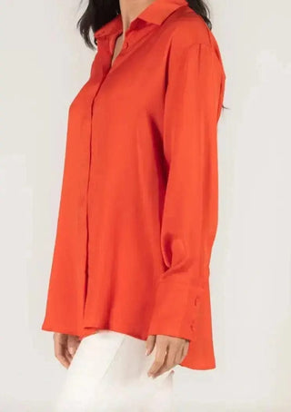 Before You Collection Dressy Top Before You Poppy Orange Oversized Cuff Satin Button Up Shirt