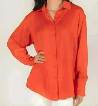 Before You Collection Dressy Top XS Before You Poppy Orange Oversized Cuff Satin Button Up Shirt