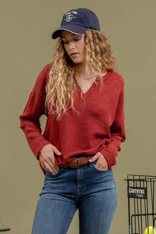 Burgundy Soft Split Neck Top - Soft & Comfortable