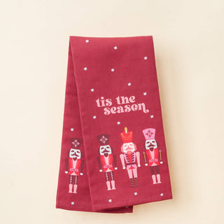 Tea Towel - Red and Pink Tis the Season Nutcracker