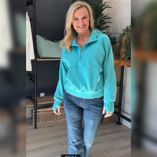 Teal Sweatshirt with Zip and Front Pocket