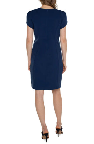 Liverpool Navy Tulip Sleeve Sheath Dress Back