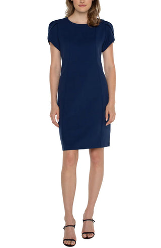 Liverpool Navy Tulip Sleeve Sheath Dress Front