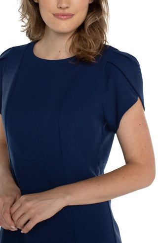 Liverpool Navy Tulip Sleeve Sheath Dress Front Detail