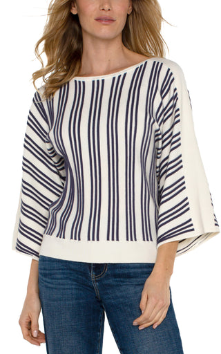 Liverpool 3/4 Sleeve Boat Neck Dolman Sweater Cream Navy Stripe