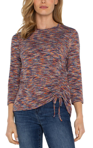 LIVERPOOL Carnelian Multi 3/4 Sleeve Knit Top with Asymmetrical Tie